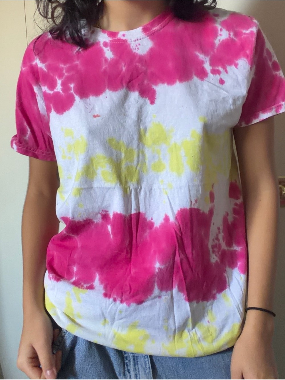 Hanes Short-Sleeve Tie-Dye Tee in Pink, Yellow & White